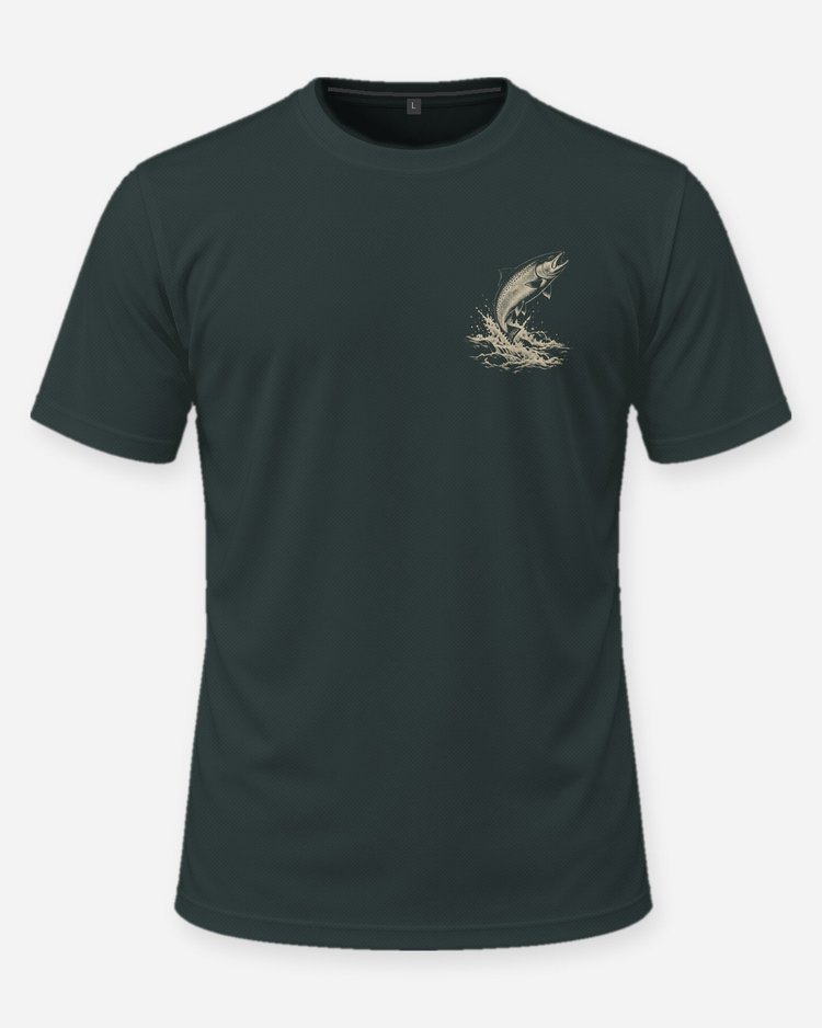 Custom River Name Salmon Country Woodcut Fishing Shirt - front