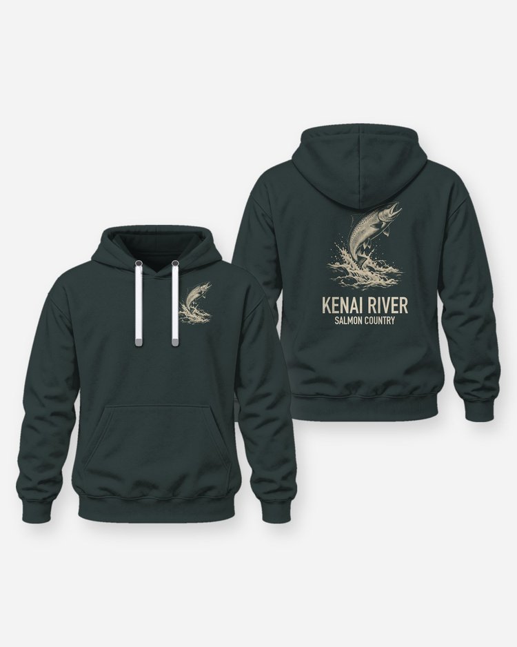 Custom River Name Salmon Country Woodcut Fishing Shirt - Hoodie