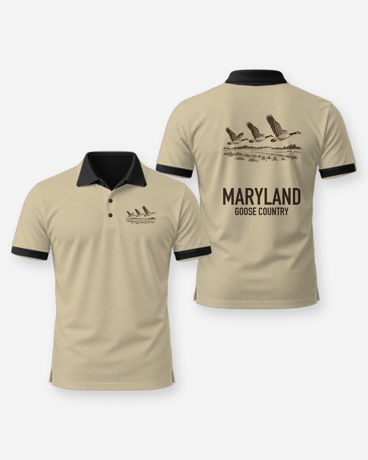 Custom State Goose Country Woodcut Waterfowl Shirt - Polo