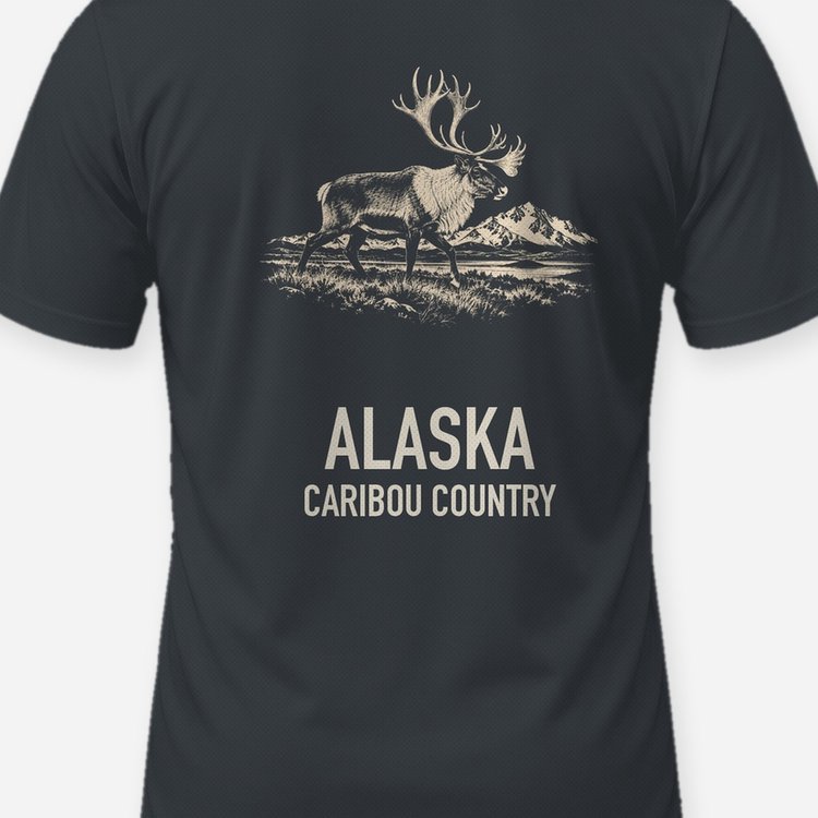 Alaska Caribou Country Woodcut Hunting Shirt - print close-up