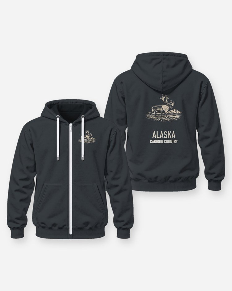 Alaska Caribou Country Woodcut Hunting Shirt - Zip Hoodie