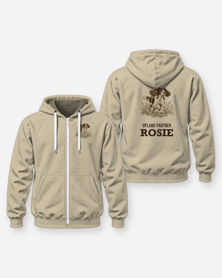 Custom Dog Name Upland Partner Springer Spaniel Woodcut Shirt - Zip Hoodie