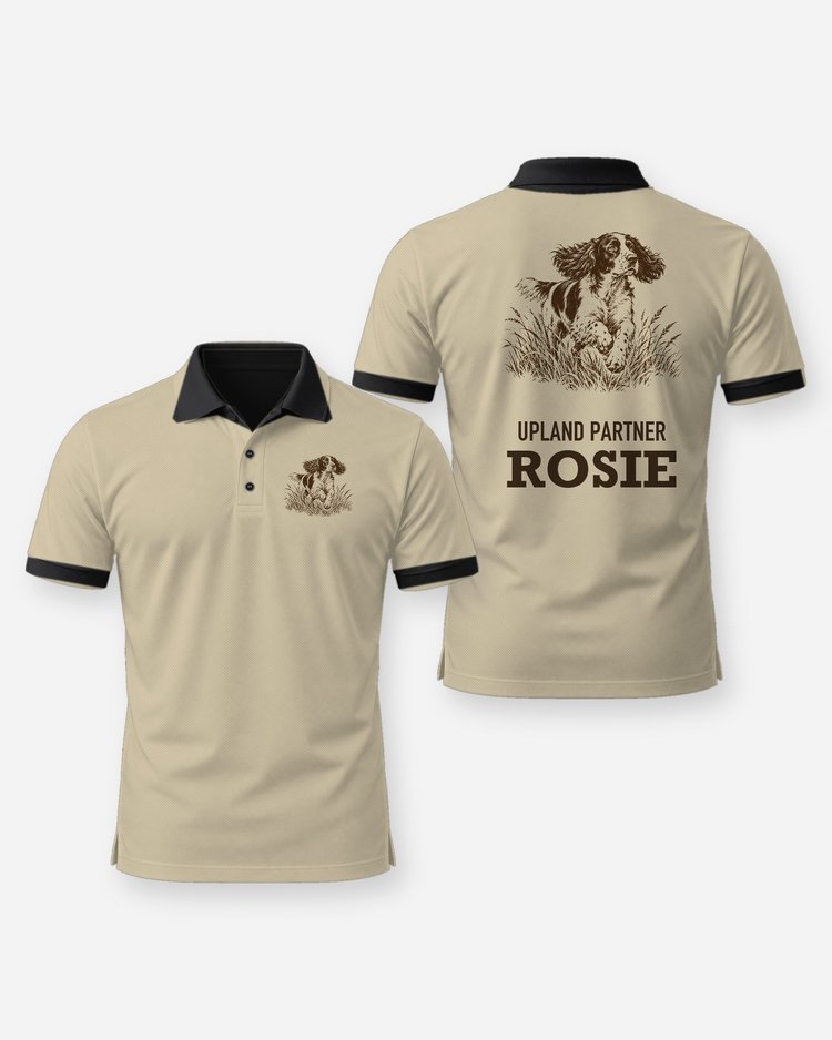 Custom Dog Name Upland Partner Springer Spaniel Woodcut Shirt - Polo