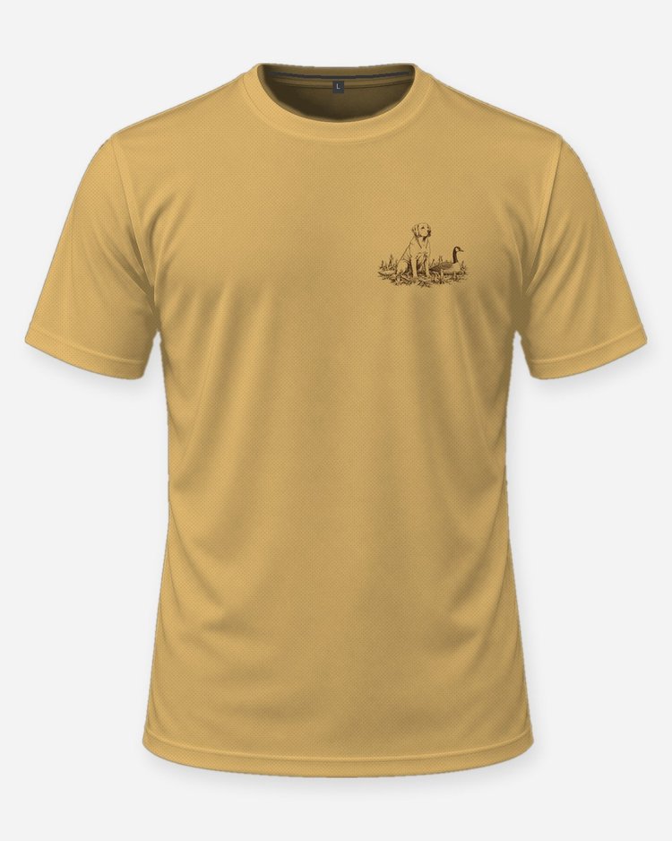 Custom Dog Name Goose Dog Yellow Lab Woodcut Hunting Shirt - front