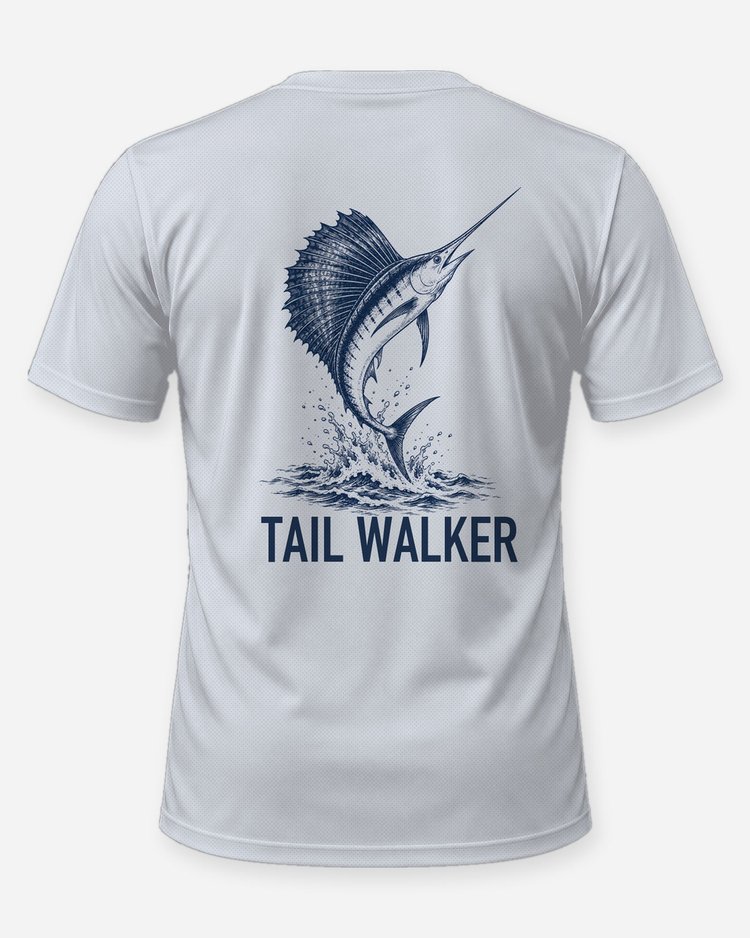 Tail Walker Sailfish Woodcut Offshore Fishing Shirt - back