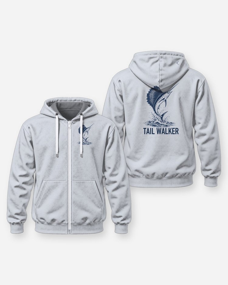 Tail Walker Sailfish Woodcut Offshore Fishing Shirt - Zip Hoodie