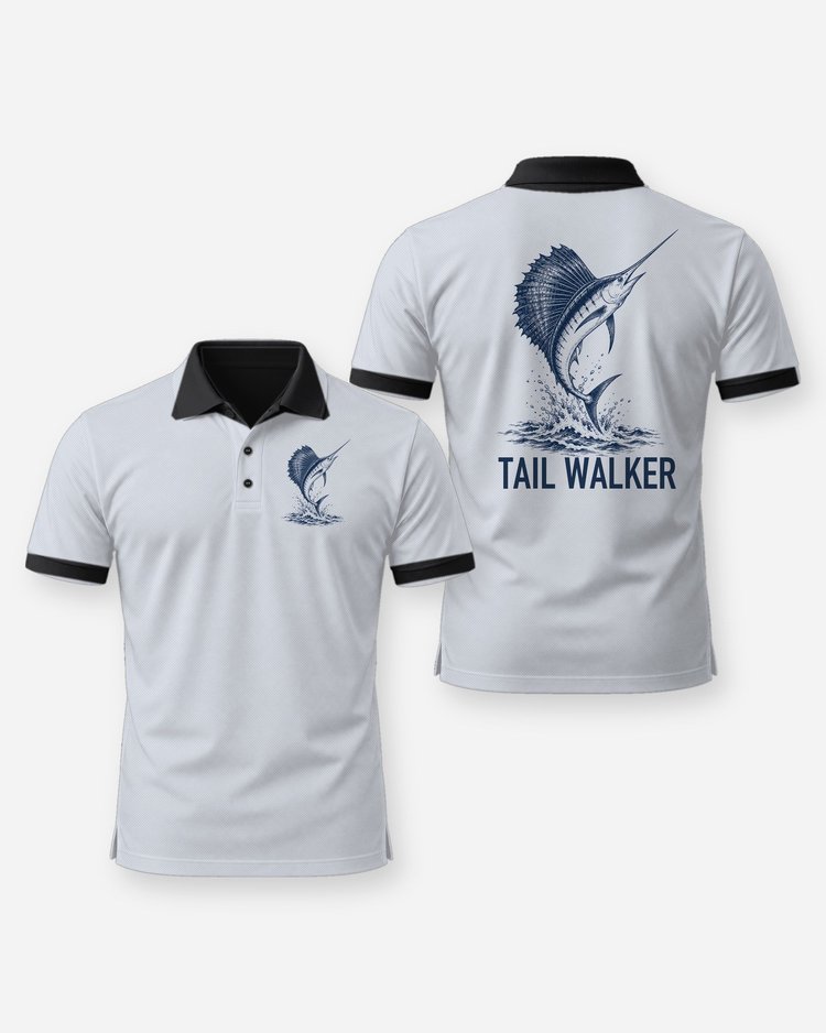 Tail Walker Sailfish Woodcut Offshore Fishing Shirt - Polo