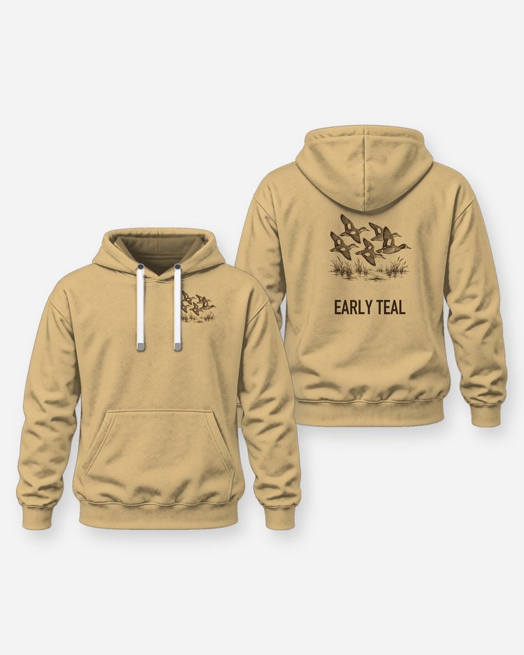 Early Teal Blue Winged Teal Woodcut Duck Hunting Shirt - Hoodie