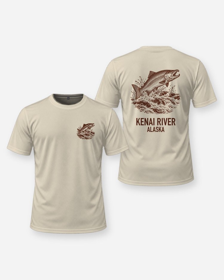 Custom River Name King Salmon Woodcut Fishing Shirt - front and back