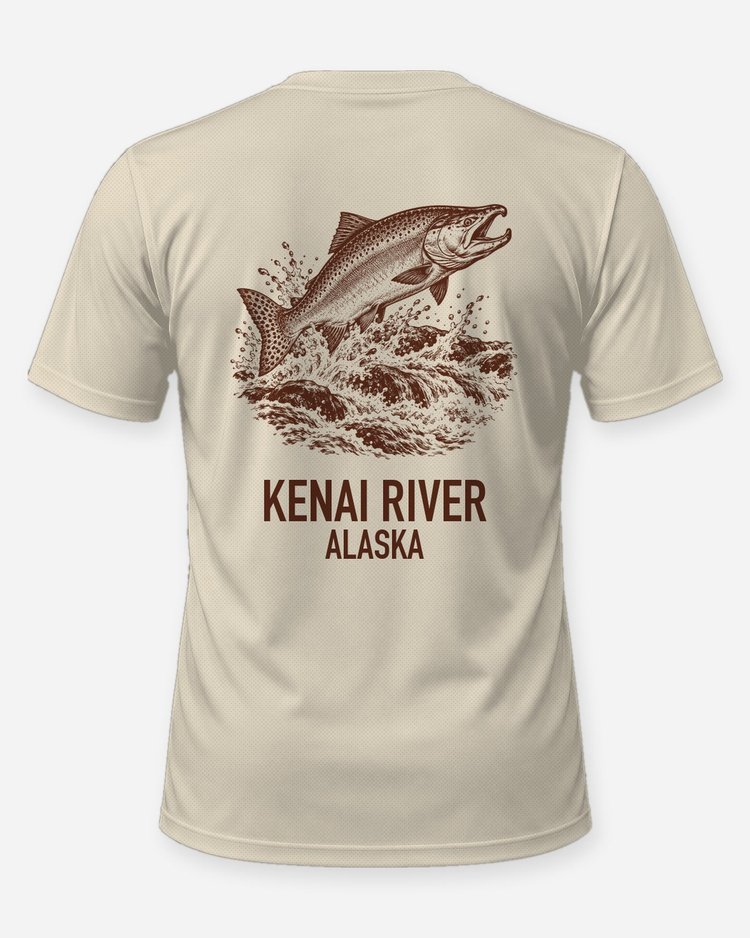 Custom River Name King Salmon Woodcut Fishing Shirt - back