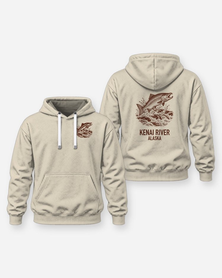 Custom River Name King Salmon Woodcut Fishing Shirt - Hoodie