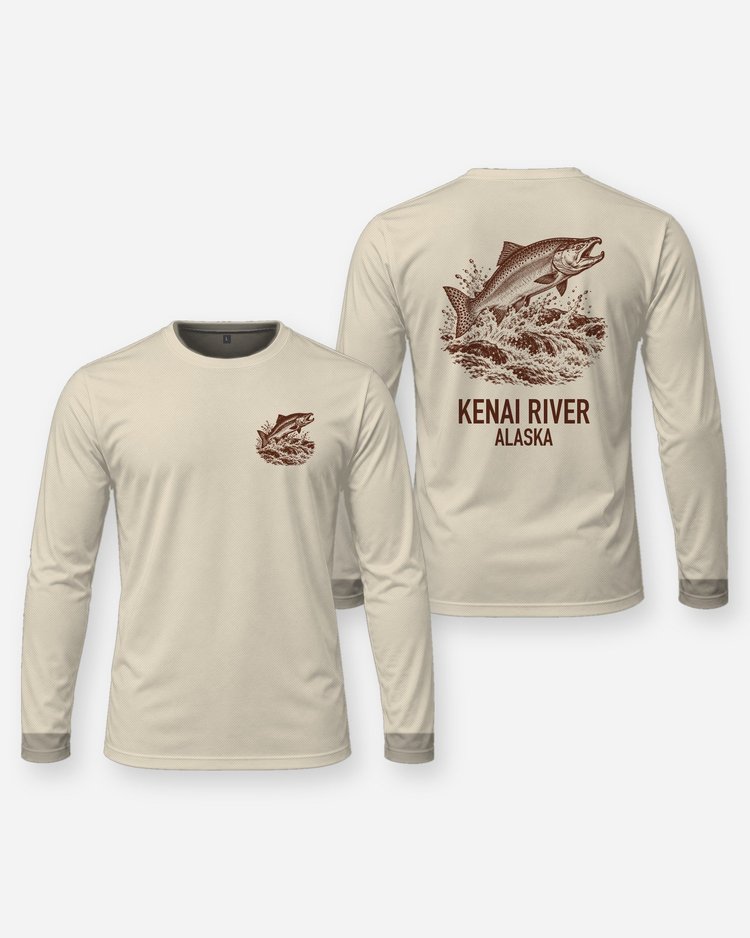 Custom River Name King Salmon Woodcut Fishing Shirt - Long Sleeve