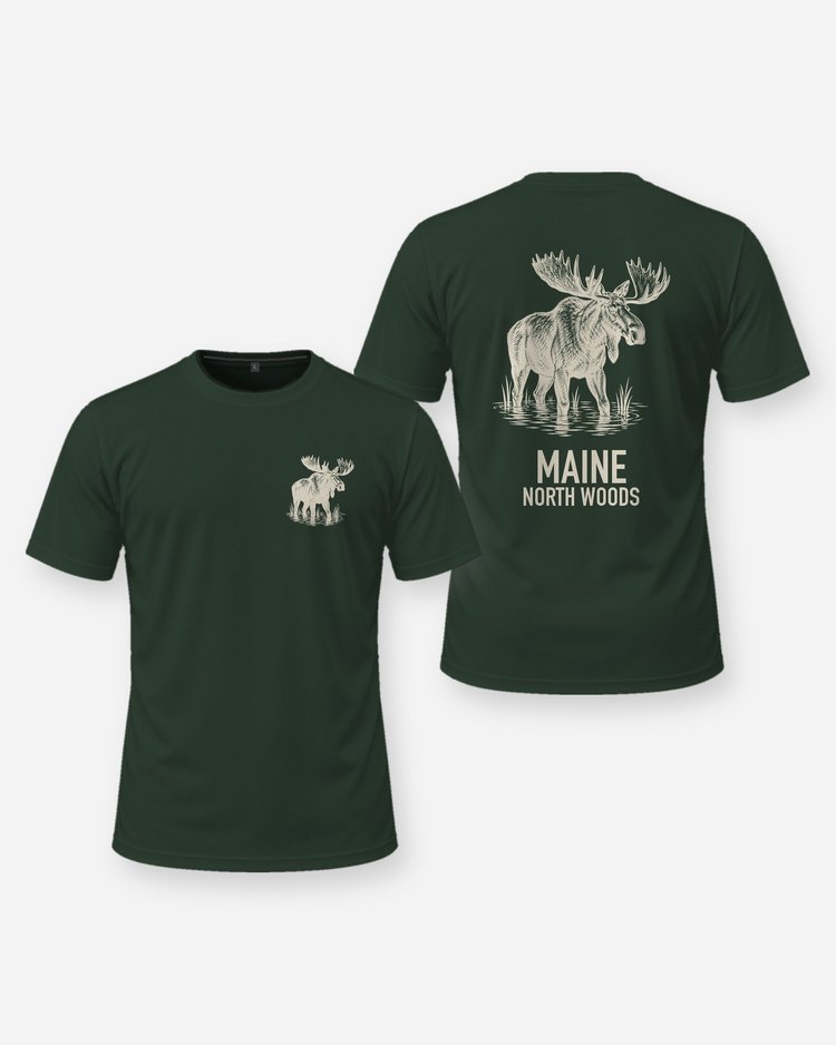 Custom Place Bull Moose Woodcut Hunting Shirt - front and back