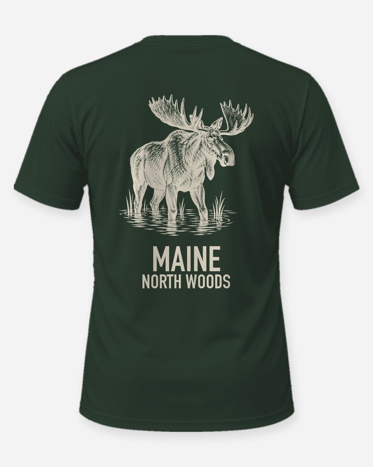 Custom Place Bull Moose Woodcut Hunting Shirt - back