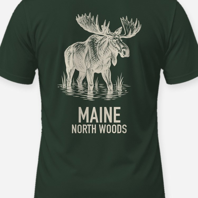 Custom Place Bull Moose Woodcut Hunting Shirt - print close-up