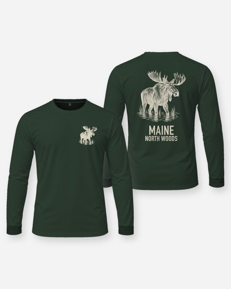 Custom Place Bull Moose Woodcut Hunting Shirt - Long Sleeve