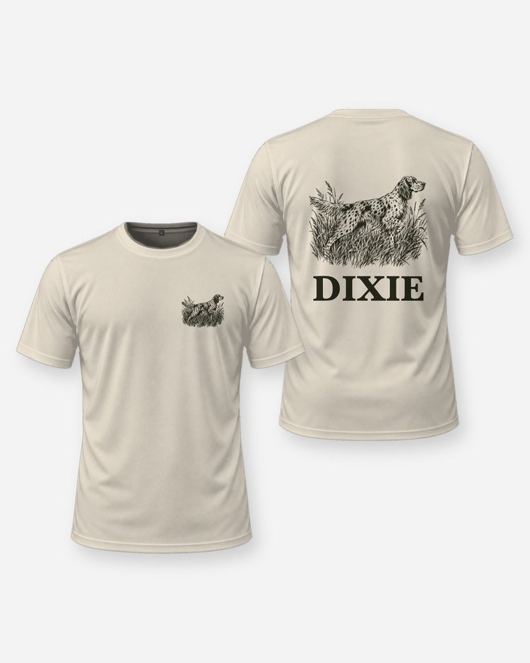 Custom Dog Name English Setter Bird Dog Woodcut Shirt - front and back