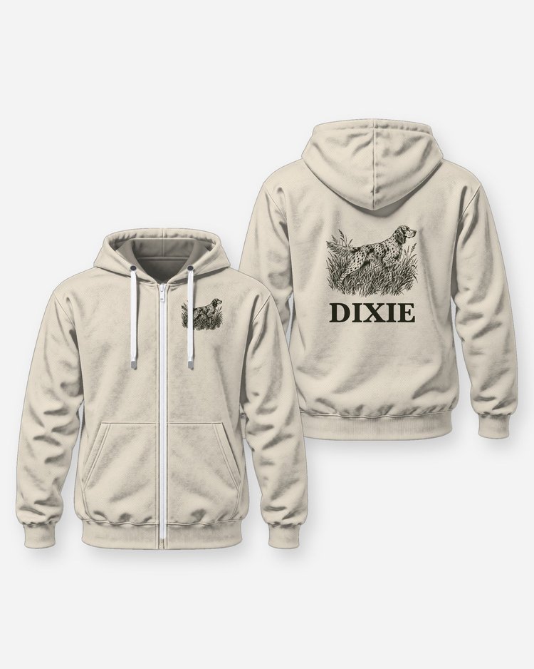 Custom Dog Name English Setter Bird Dog Woodcut Shirt - Zip Hoodie