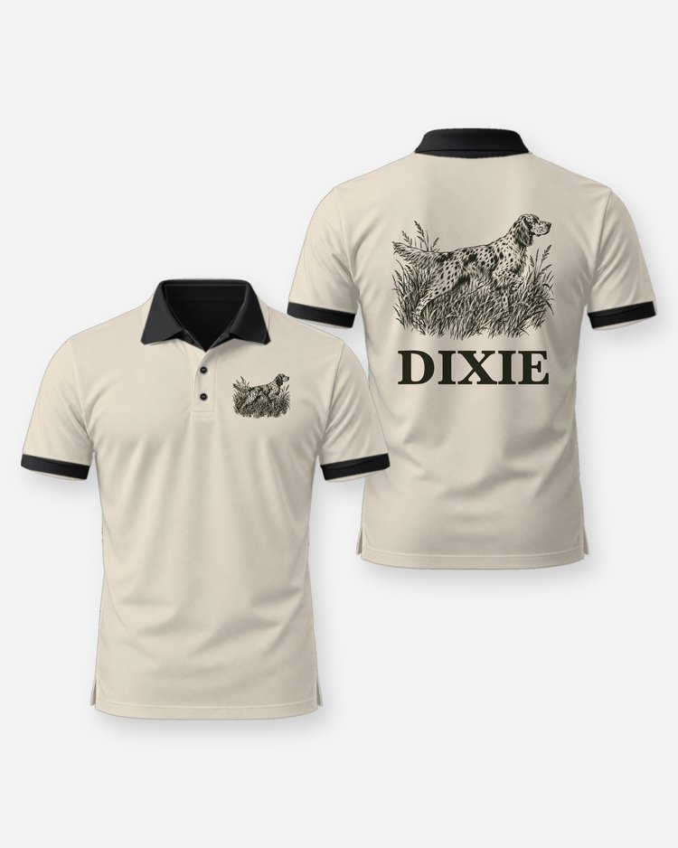 Custom Dog Name English Setter Bird Dog Woodcut Shirt - Polo