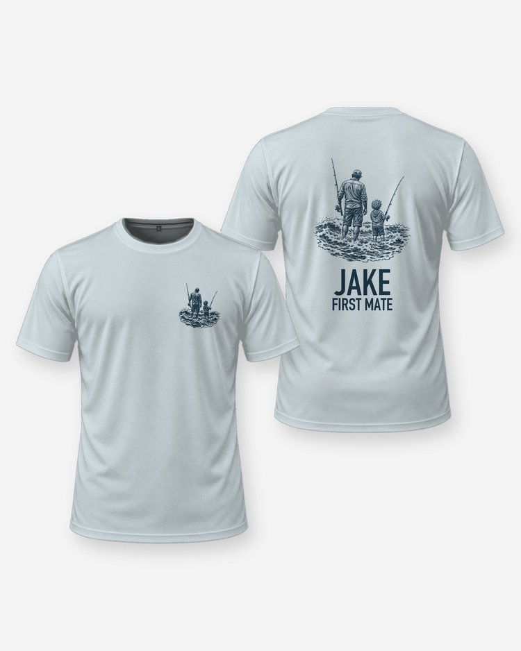Custom Kid Name First Mate Surf Fishing Shirt - front and back