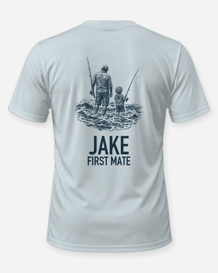 Custom Kid Name First Mate Surf Fishing Shirt - back