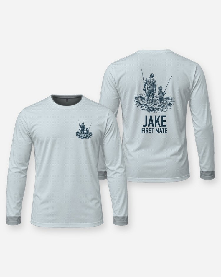 Custom Kid Name First Mate Surf Fishing Shirt - Long Sleeve