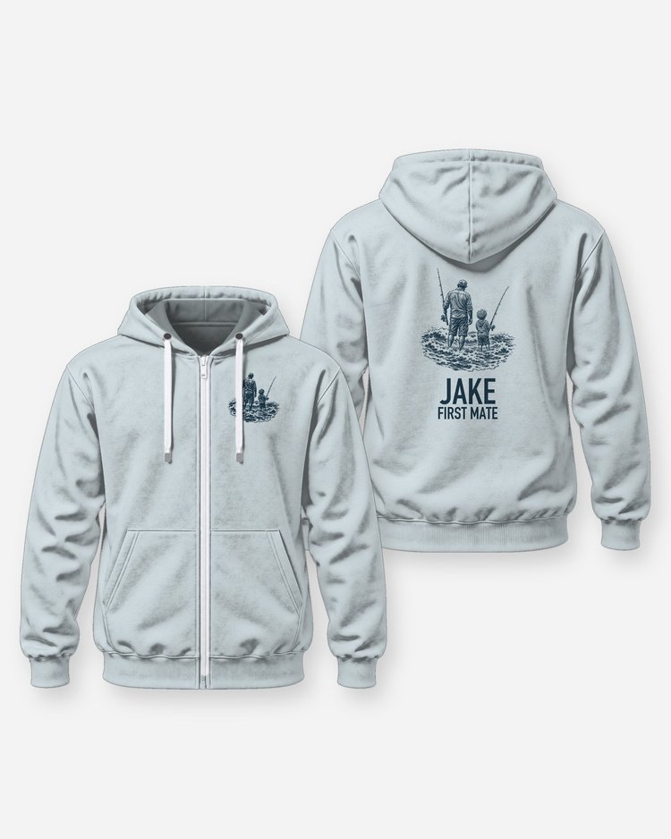 Custom Kid Name First Mate Surf Fishing Shirt - Zip Hoodie