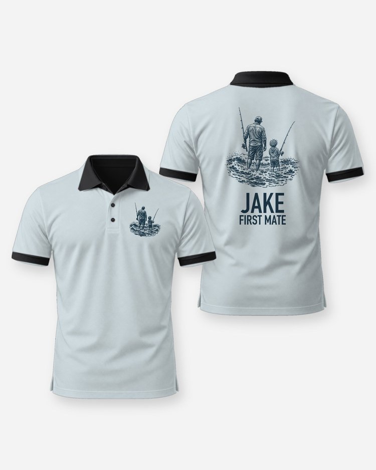 Custom Kid Name First Mate Surf Fishing Shirt - Polo