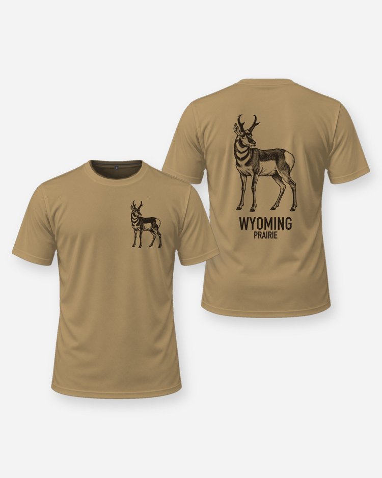 Custom State Pronghorn Antelope Woodcut Hunting Shirt - front and back