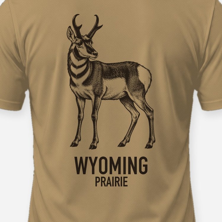 Custom State Pronghorn Antelope Woodcut Hunting Shirt - print close-up