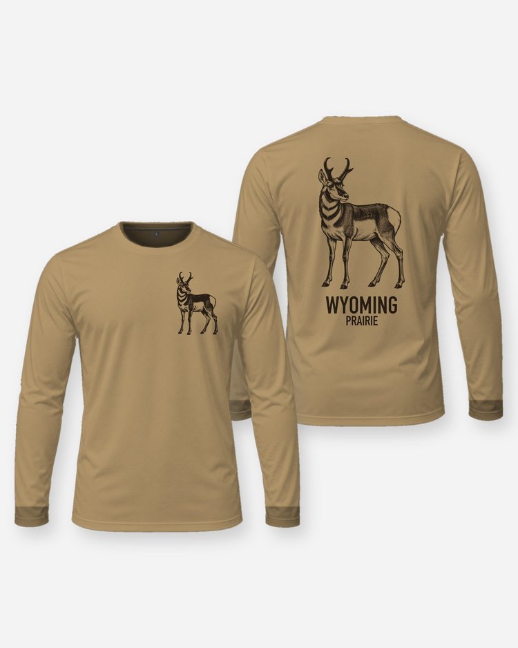 Custom State Pronghorn Antelope Woodcut Hunting Shirt - Long Sleeve