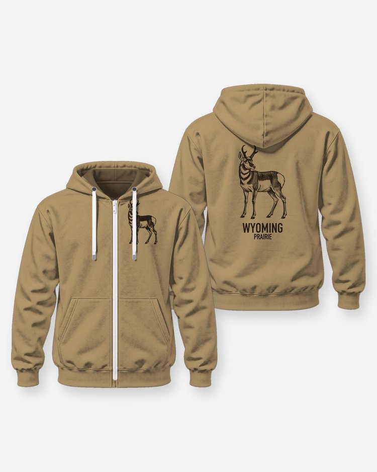 Custom State Pronghorn Antelope Woodcut Hunting Shirt - Zip Hoodie