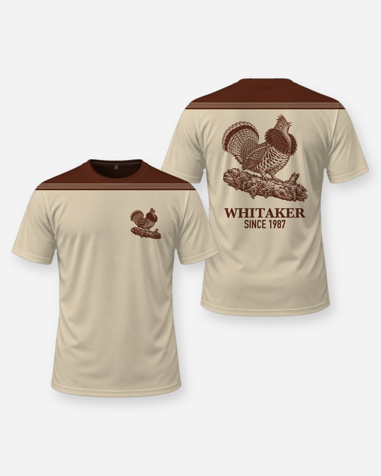 Custom Family Name Ruffed Grouse Shoulder Yoke Hunting Shirt - front and back
