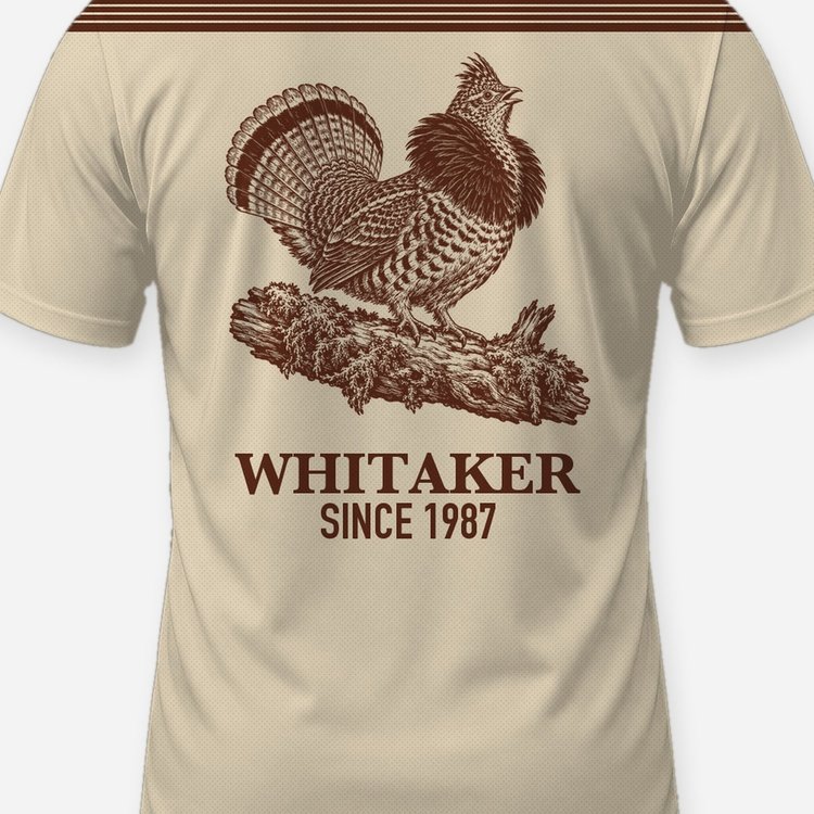 Custom Family Name Ruffed Grouse Shoulder Yoke Hunting Shirt - print close-up