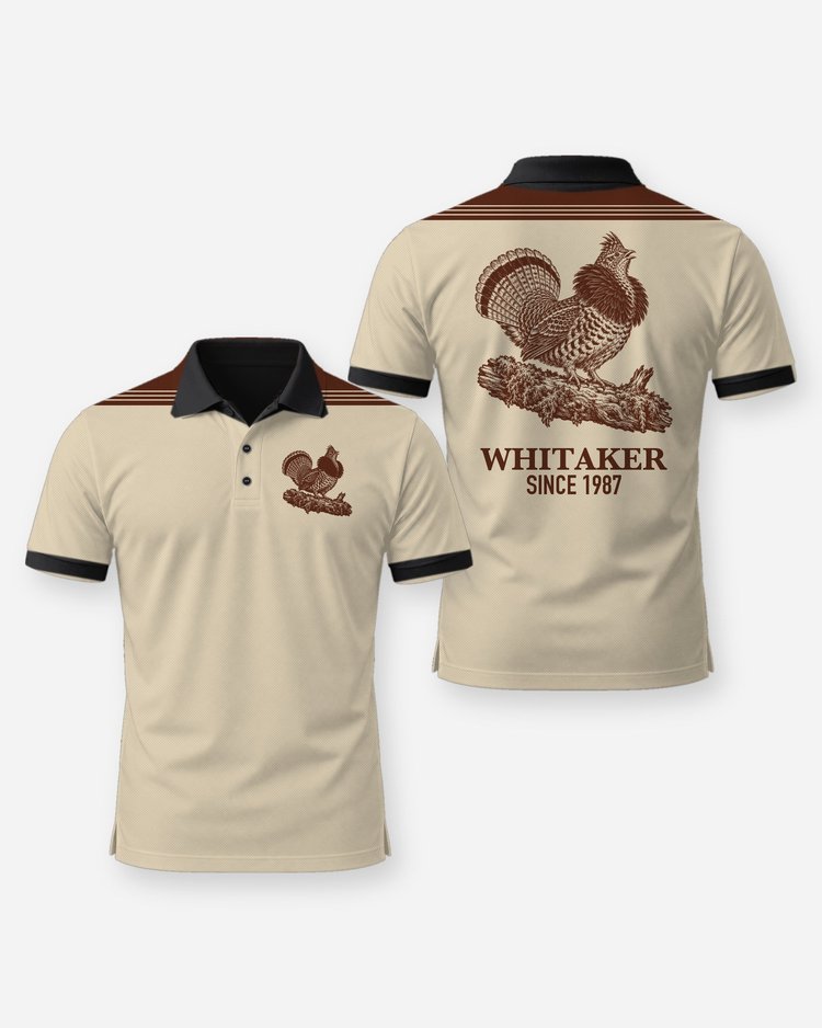 Custom Family Name Ruffed Grouse Shoulder Yoke Hunting Shirt - Polo