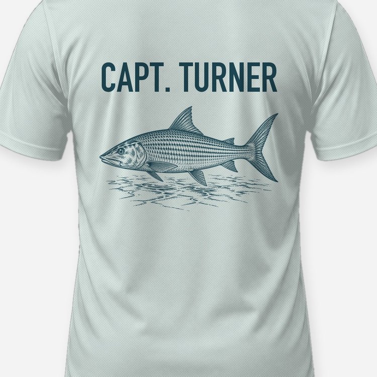 Custom Captain Name Bonefish Flats Fishing Shirt - print close-up
