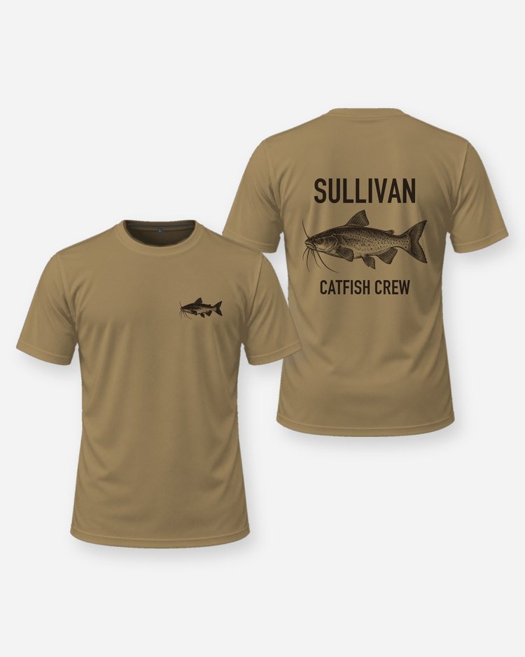Custom Family Name Channel Catfish Crew Shirt - front and back