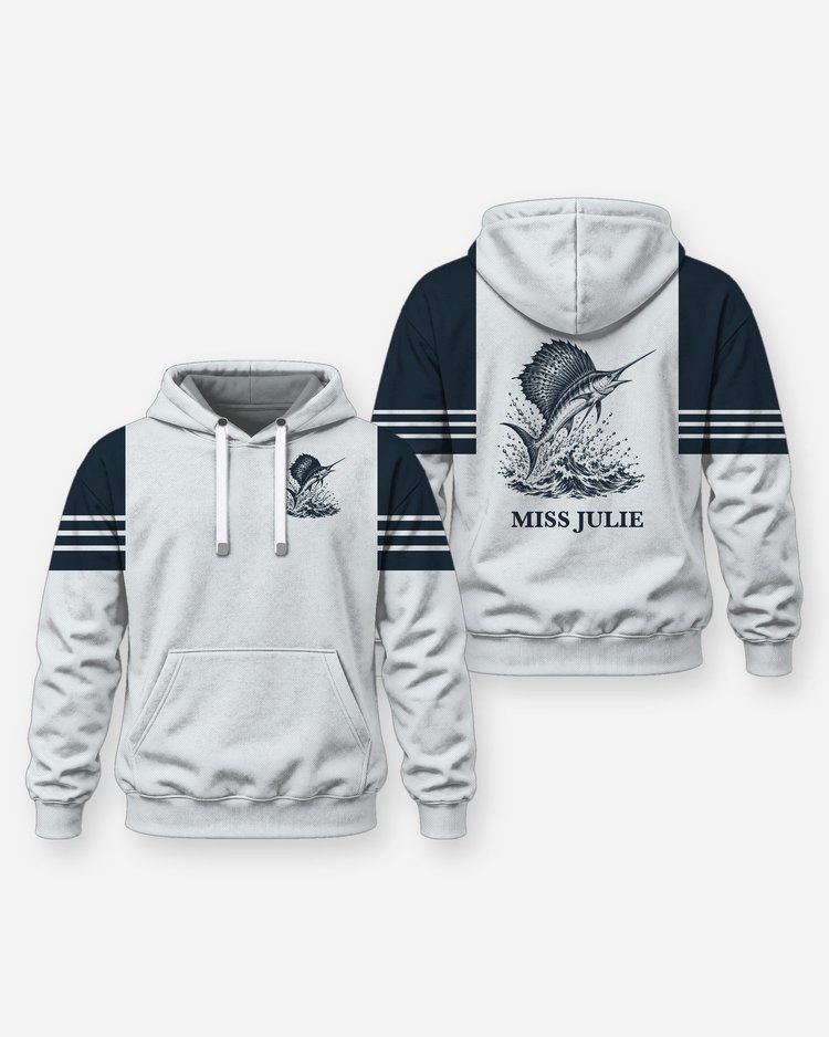 Custom Boat Name Sailfish Woodcut Offshore Fishing Shirt - Hoodie