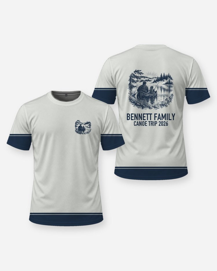 Custom Family Name Canoe Fishing Trip Shirt - front and back