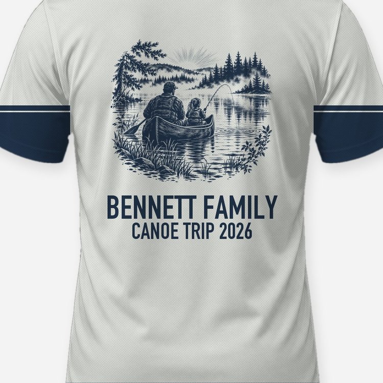 Custom Family Name Canoe Fishing Trip Shirt - print close-up