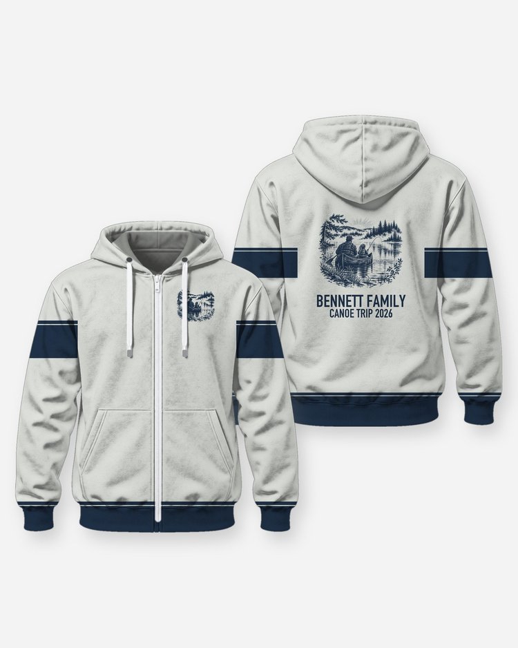 Custom Family Name Canoe Fishing Trip Shirt - Zip Hoodie