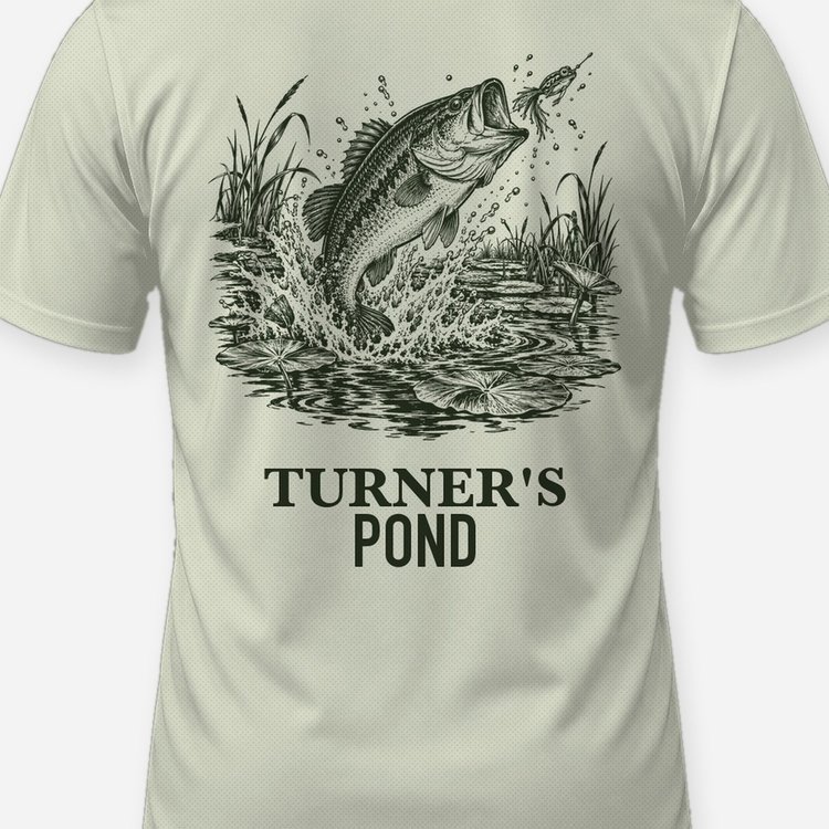 Custom Name Pond Largemouth Bass Frog Strike Shirt - print close-up