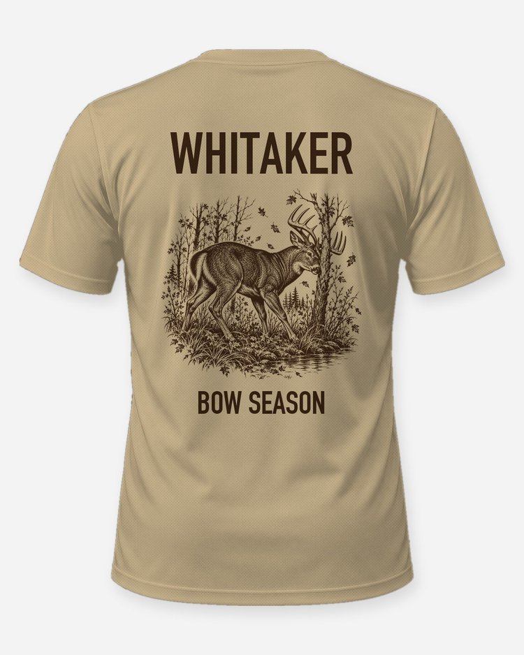 Custom Name Whitetail Buck Rub Bow Season Shirt - back