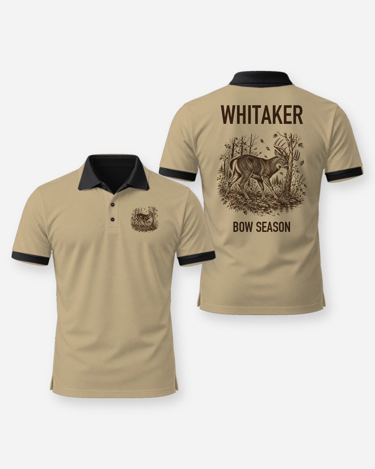 Custom Name Whitetail Buck Rub Bow Season Shirt - Polo
