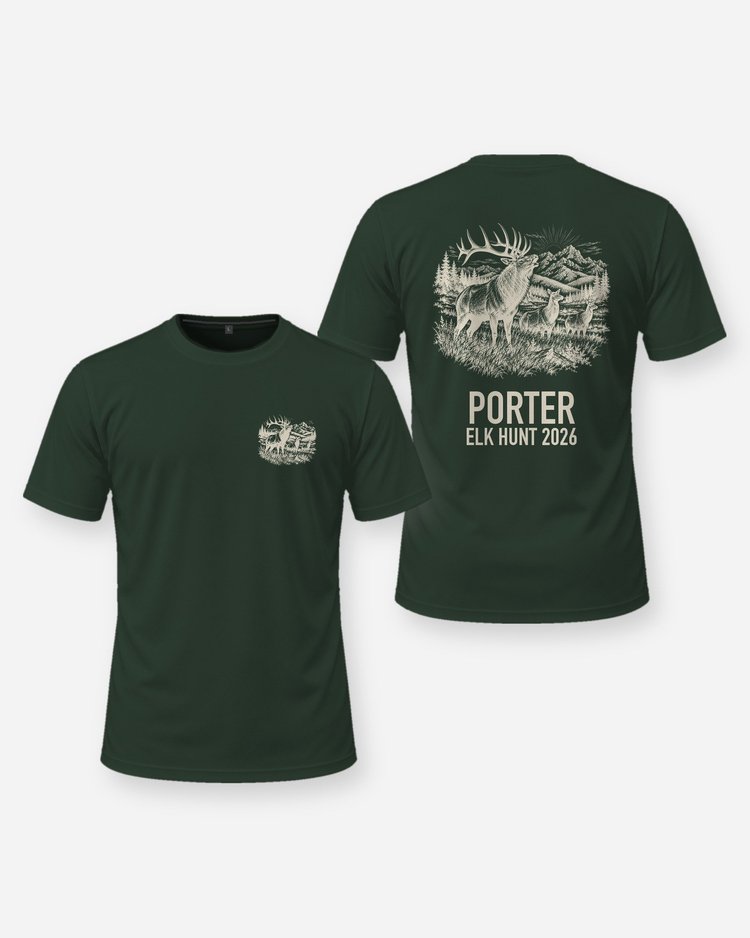 Custom Name Elk Hunt Year Bugling Bull Shirt - front and back
