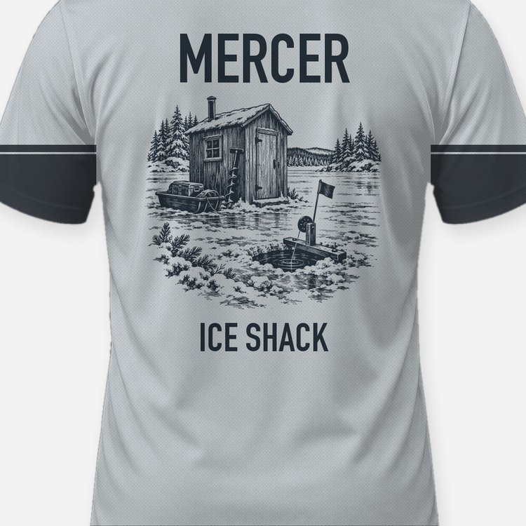 Custom Family Name Ice Fishing Shack Shirt - print close-up