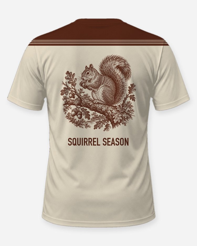Squirrel Acorn Woodcut Shoulder Yoke Hunting Shirt - back