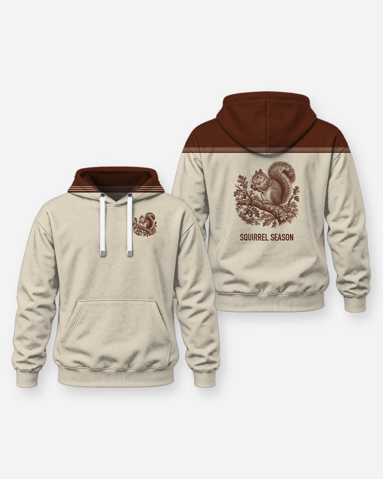 Squirrel Acorn Woodcut Shoulder Yoke Hunting Shirt - Hoodie