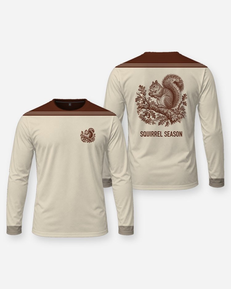 Squirrel Acorn Woodcut Shoulder Yoke Hunting Shirt - Long Sleeve