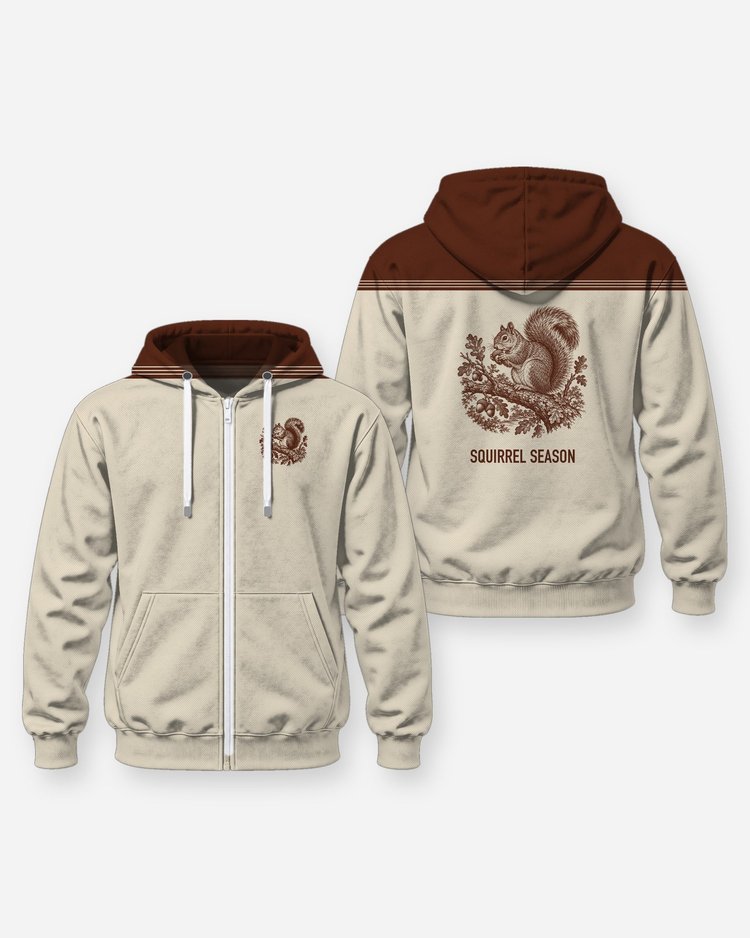 Squirrel Acorn Woodcut Shoulder Yoke Hunting Shirt - Zip Hoodie